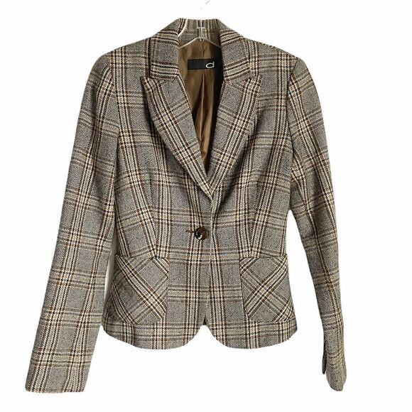 Dynamite Plaid Brown Tan Blazer W/Pockets 5 Tall - Picture 1 of 8